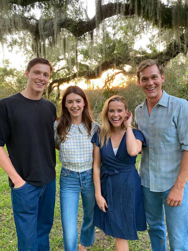 Reese Witherspoon with Harris Dickinson, Daisy Edgar-Jones and Taylor John Smith on the set of ...