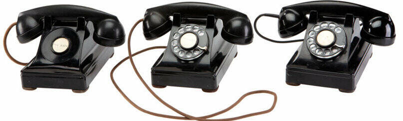 Three Bakelite Telephones (1950s). Vintage original (3) office telephones with amplifier includ ...
