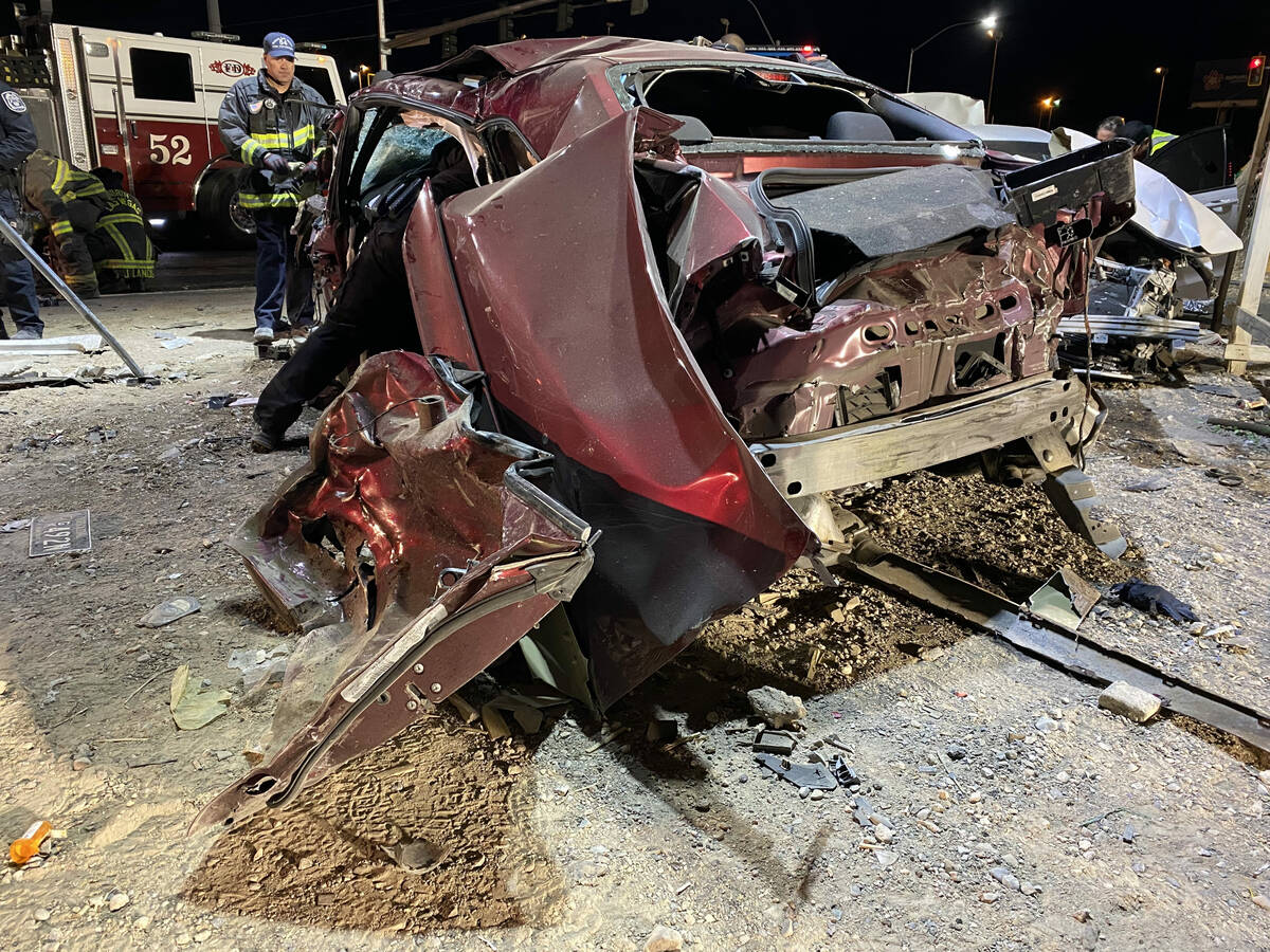 The high-speed crash left Gary Dean Robinson's Dodge Challenger (City of North Las Vegas)