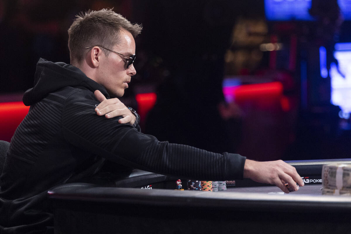 Espen Jorstad competes in the last table of the main event during the World Series of Poker, at ...