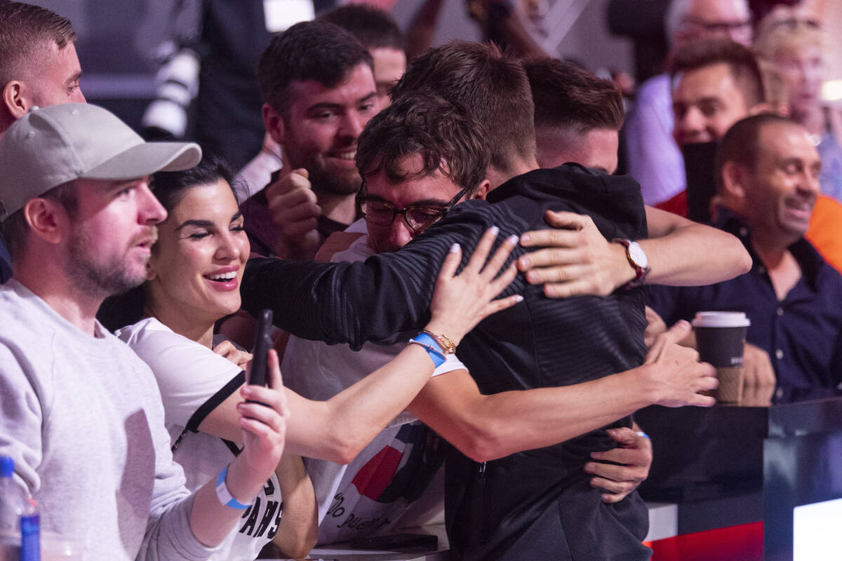 Espen Jorstad hugs people after winning in the final table of the main event during the World S ...
