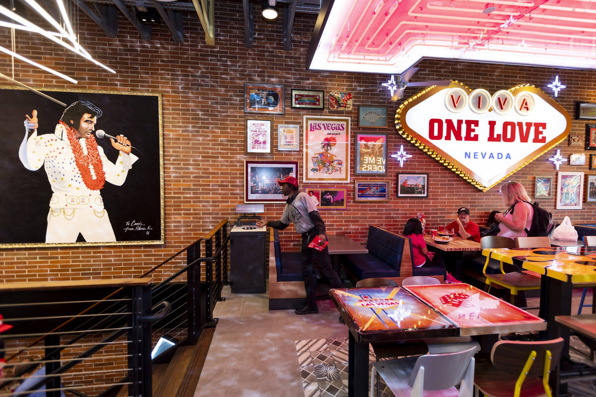 The interior of Raising Cane’s restaurant in the Showcase Mall on the Strip in Las Vegas ...