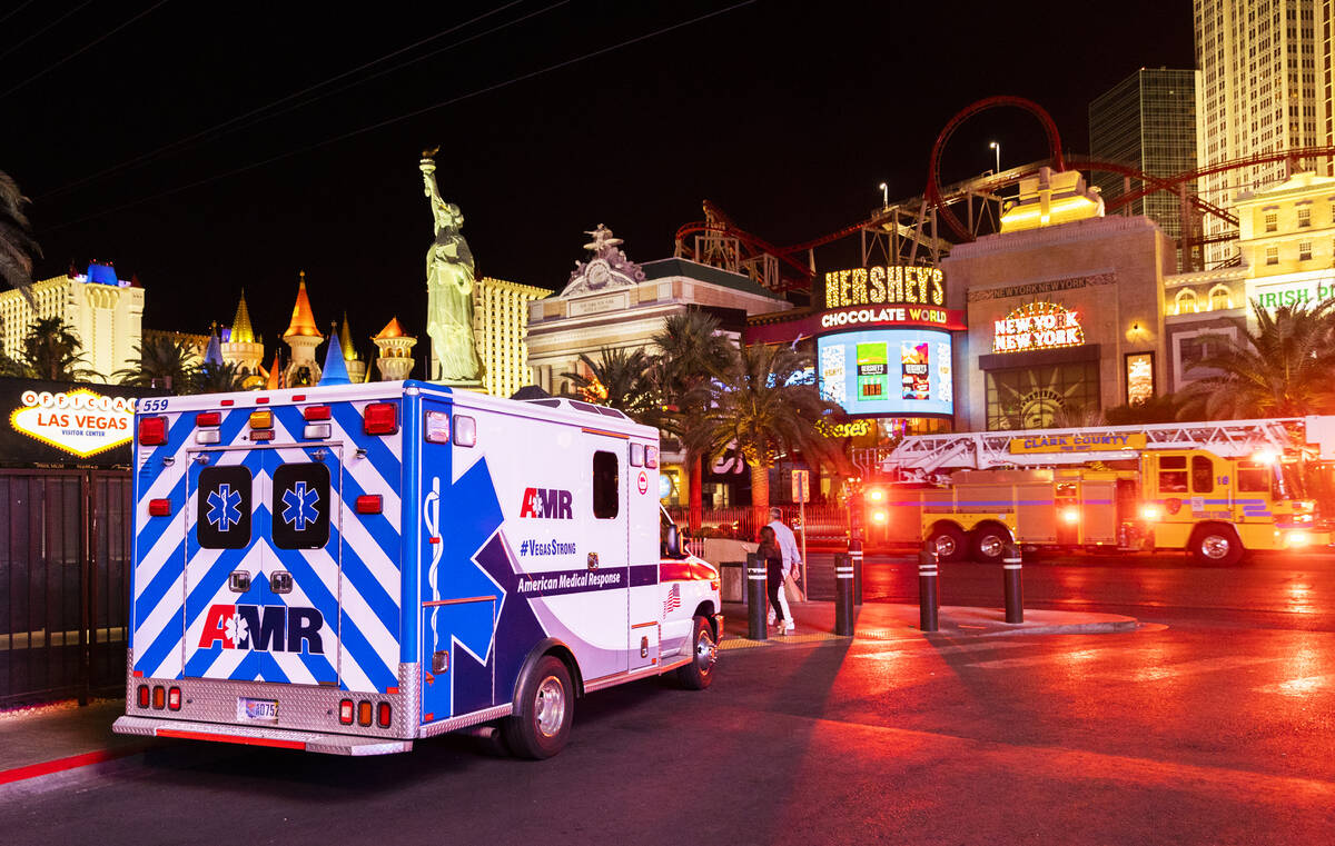 The Clark County Fire Department and EMT’s respond to an incident on the Strip on Saturd ...