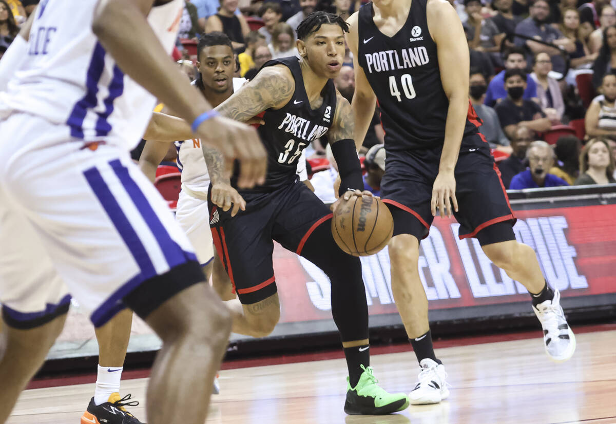 Portland Trail Blazers' Didi Louzada drives to the basket against the New York Knicks during th ...