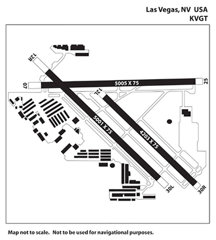 A diagram shows the runways at North Las Vegas Airport. A Piper PA-46 in the Sunday, July 17, 2 ...