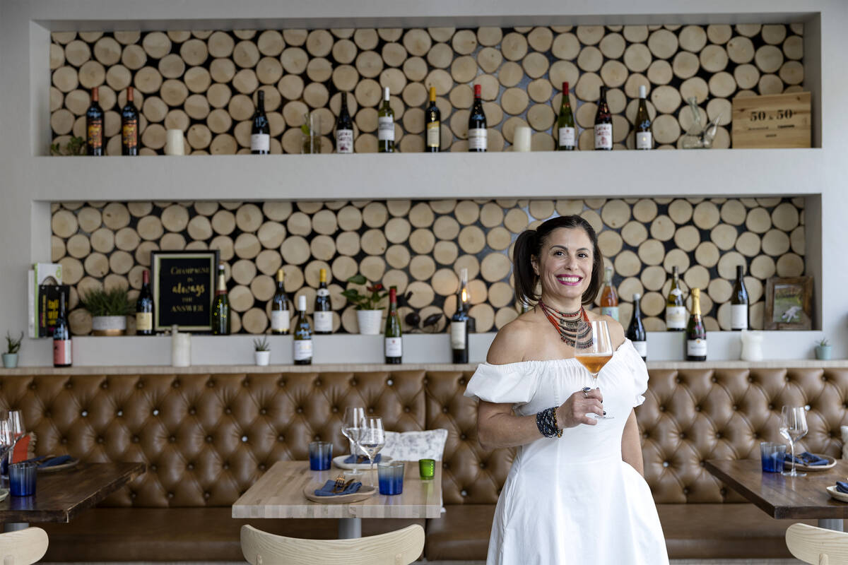 Sommelier Kat Thomas at Ada’s Wine Bar on Wednesday, July 20, 2022, in Las Vegas. (Ellen ...