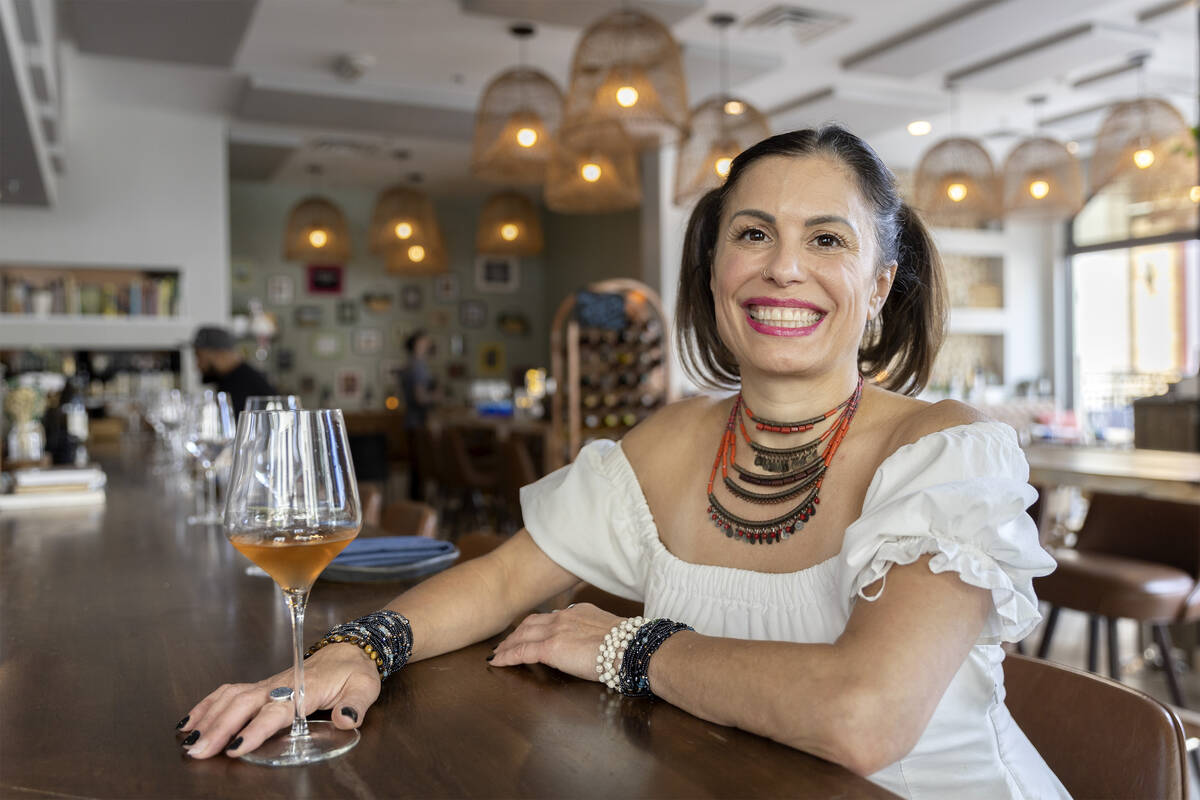 Sommelier Kat Thomas at Ada’s Wine Bar on Wednesday, July 20, 2022, in Las Vegas. (Ellen ...