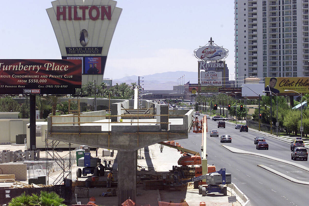 The monorail system being built on Paradise Road behind the Sahara Hotel on June 26, 2002. (Joh ...