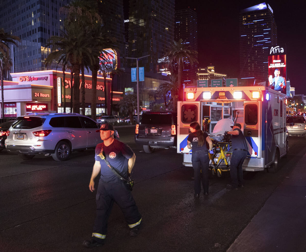 The Clark County Fire Department and EMT’s respond to an incident on the Strip on Saturd ...