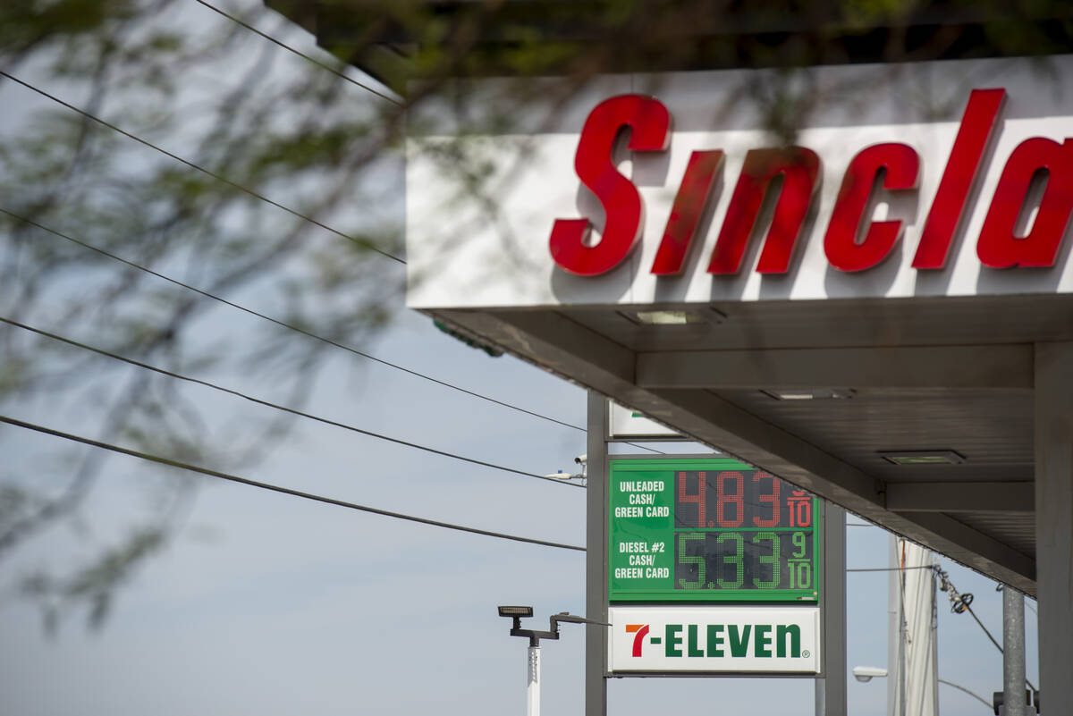 Gas prices at a Sinclair station on West Flamingo Rd. on Wednesday, July 20, 2022, in Las Vegas ...