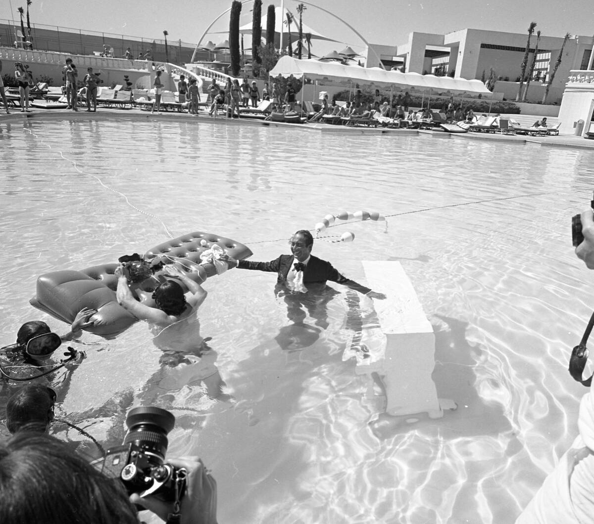 Paul Anka plays the piano in the Caesars Palace pool on Aug. 21, 1980. (Las Vegas News Bureau)