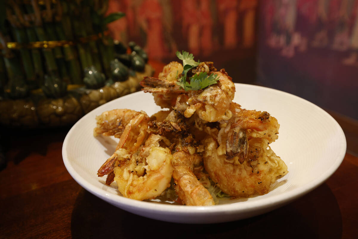A dish of garlic prawns is seen, Friday, July 22, 2022, at Lotus of Siam on East Flamingo Road ...