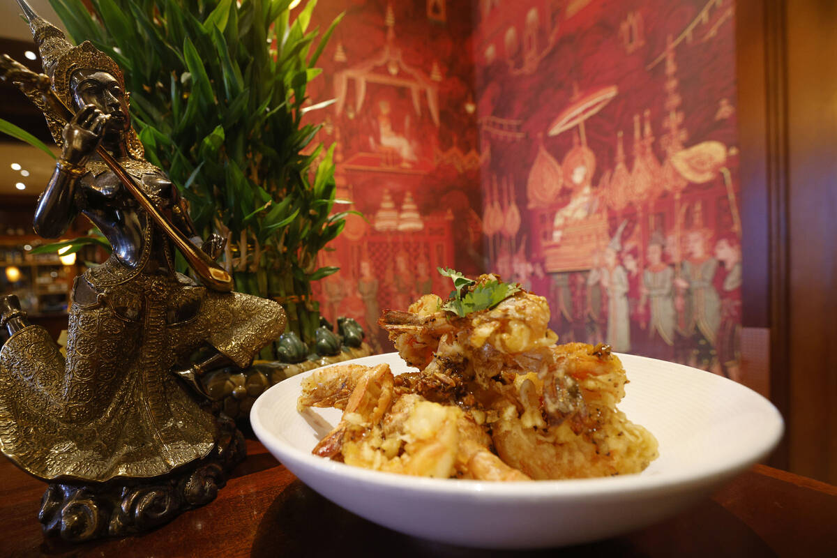 A dish of garlic prawns is seen, Friday, July 22, 2022, at Lotus of Siam on East Flamingo Road ...