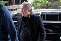 Former White House strategist Steve Bannon arrives at the federal court in Washington, Friday, ...
