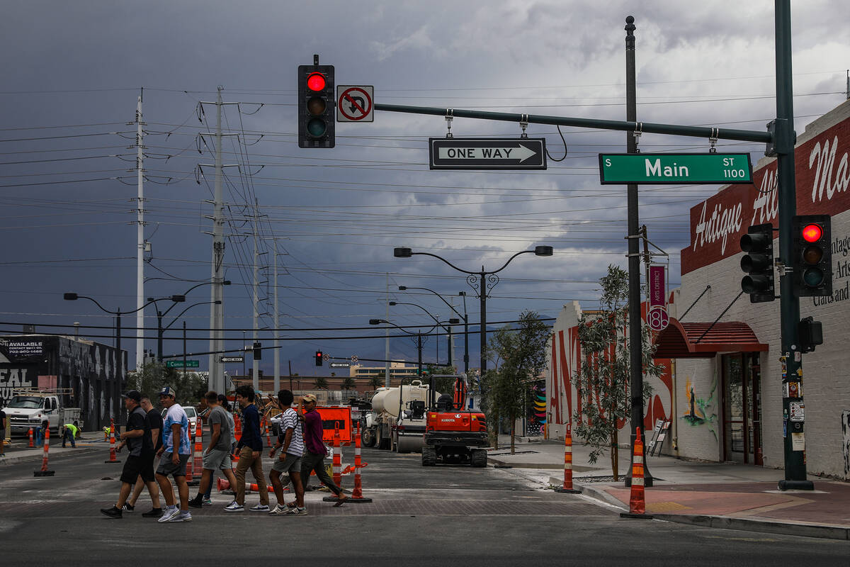 Storm cloud cover in the Arts District in Las Vegas, Monday, July 25, 2022. (Rachel Aston/Las V ...