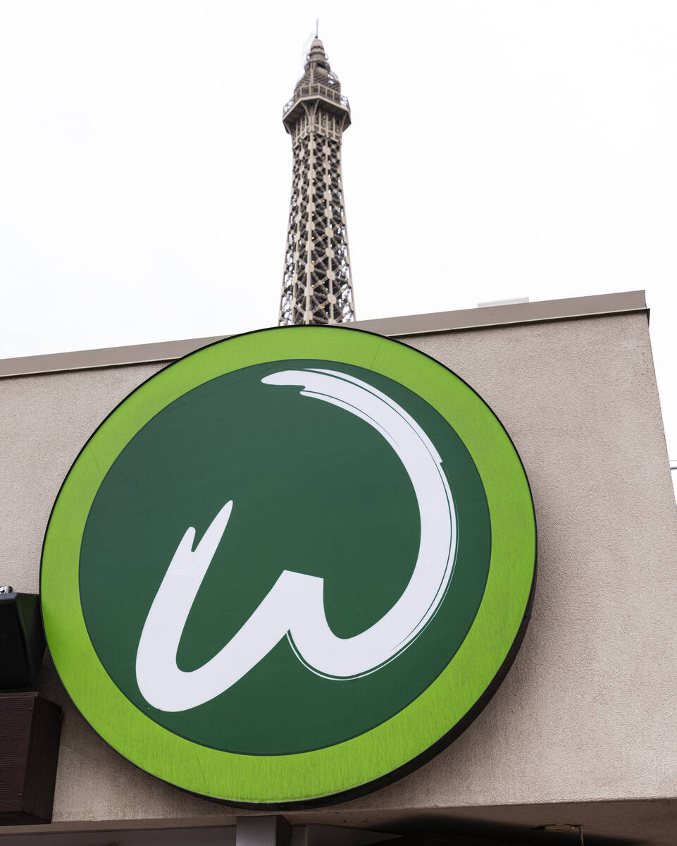 Wahlburgers restaurant sign is shown on Tuesday, July 26, 2022, on the Las Vegas.strip. (Bizua ...