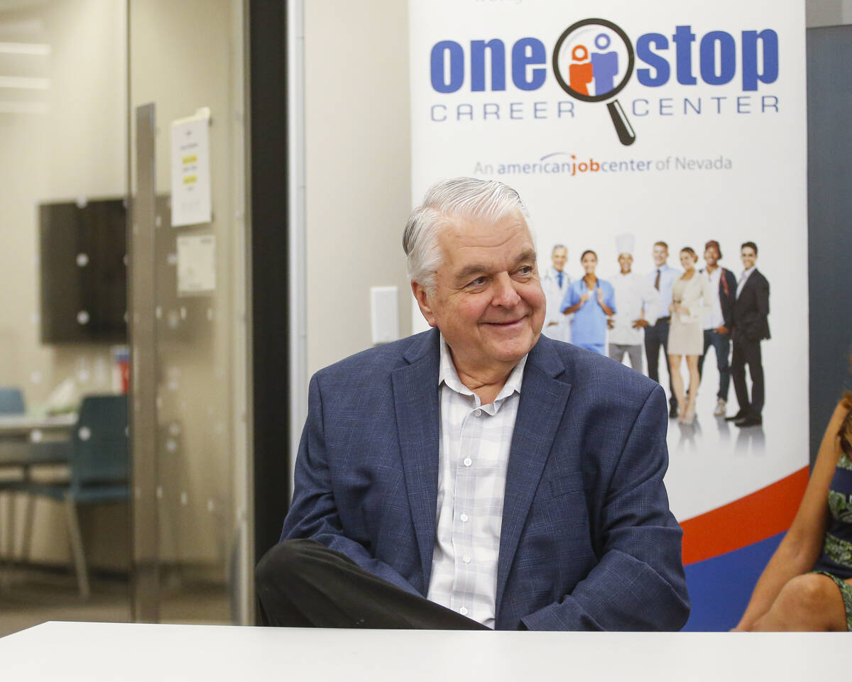 Gov. Steve Sisolak visits a branch of the One-Stop Career Center connected to the East Las Vega ...