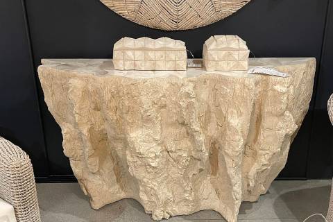 The Camilla Fossilized Clam Console Table by PALACEK was tied with the Henning Collection by fu ...