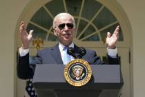 President Joe Biden speaks in the Rose Garden of the White House in Washington, Wednesday, July ...