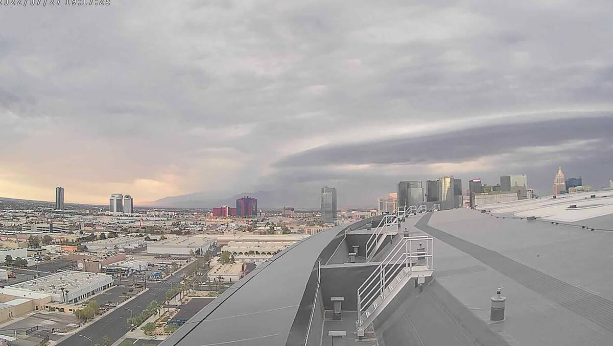 A storm cloud heads into Las Vegas from the northeast on Wednesday, July 27, 2022, in this pict ...