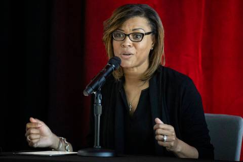 New Las Vegas Aces president Nikki Fargas speaks during a press conference announcing her new r ...