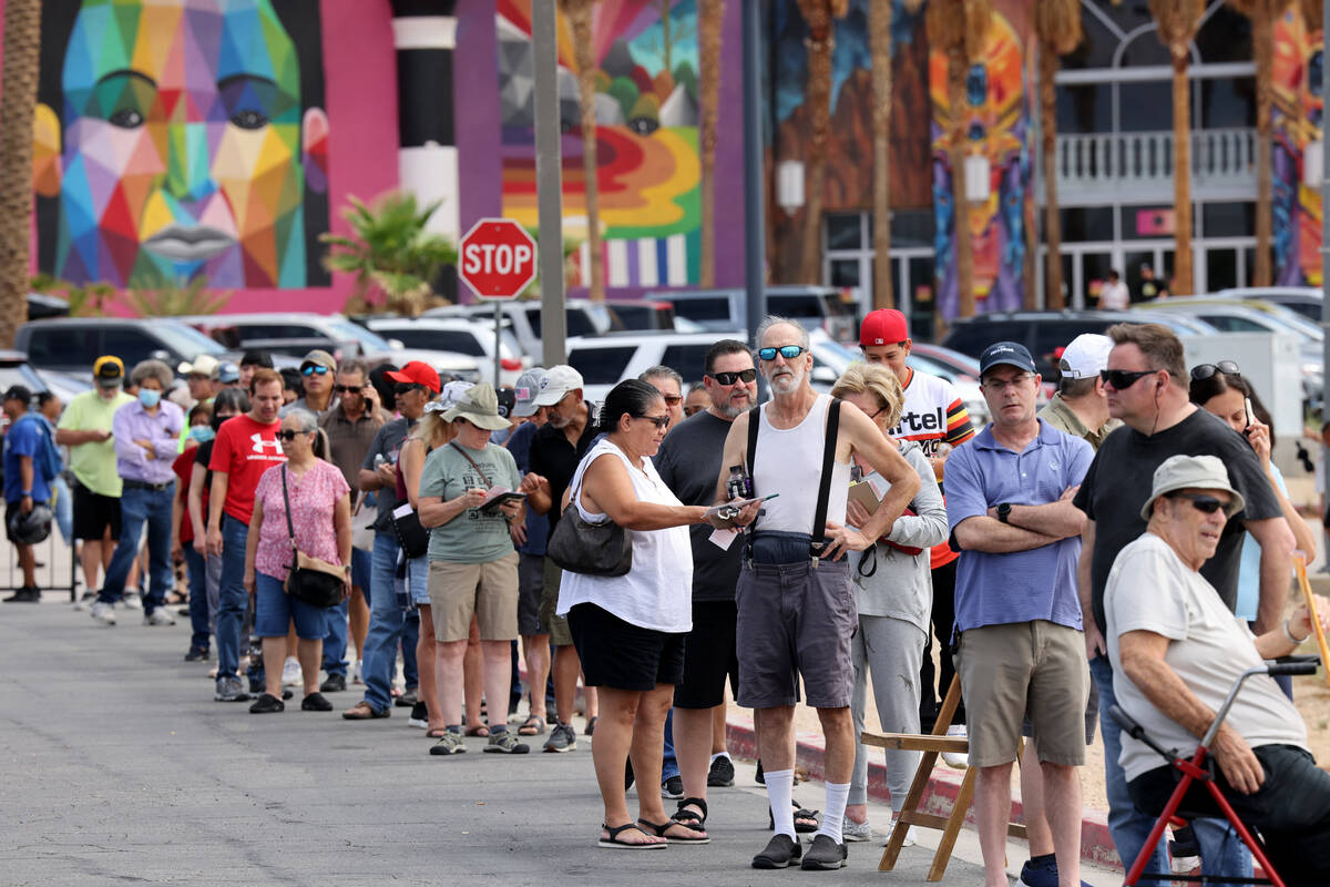 People line up for lottery tickets at the Primm Valley Lotto Store on the Nevada-California bor ...