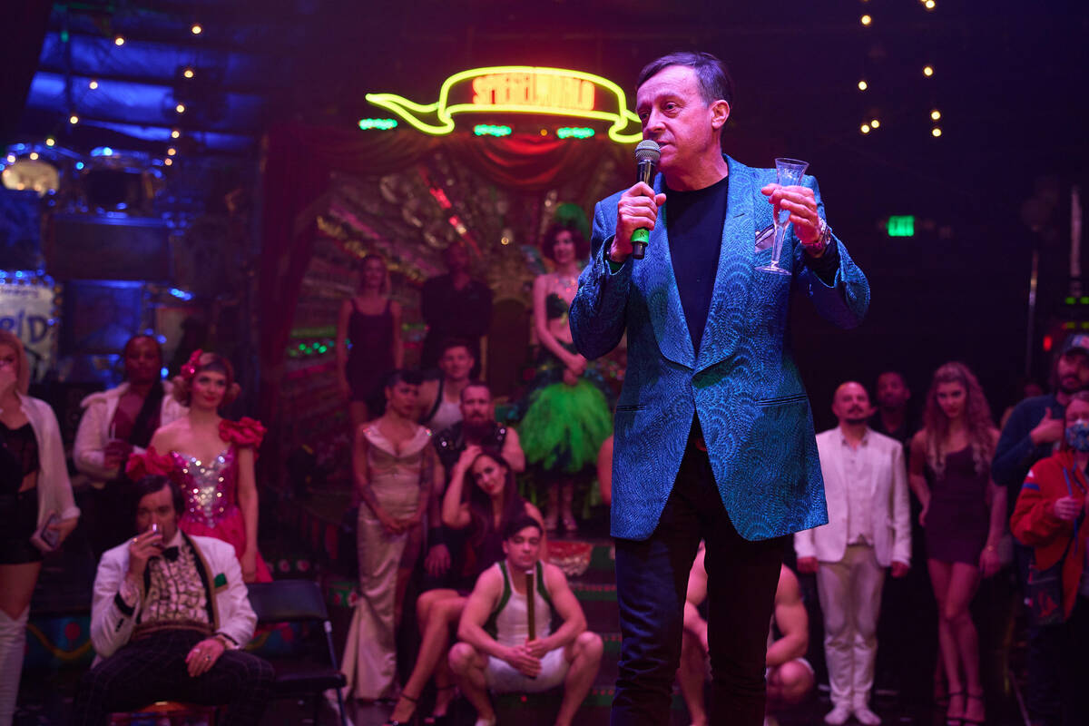 "Absinthe" producer Ross Mollison gives a post-show speech at the show's 11th-anniversary celeb ...