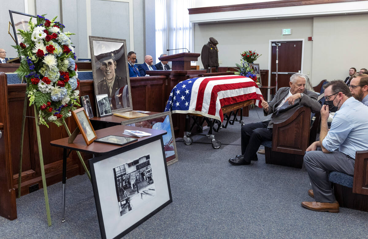 Family members and friends gather for the funeral service for Southern Nevada WW II veteran and ...