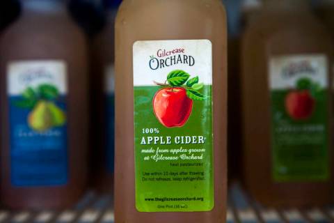 Homemade apple cider at Gilcrease Orchard, 7800 N. Tenaya Way. The cider is made from apples at ...