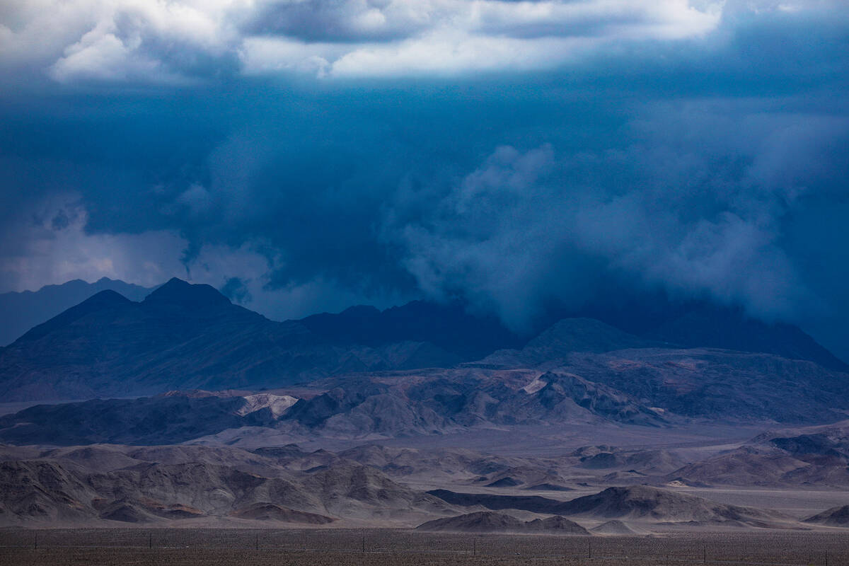Monsoonal storm clouds above the northern end of the Spring Mountain Range in Clark County, Nev ...
