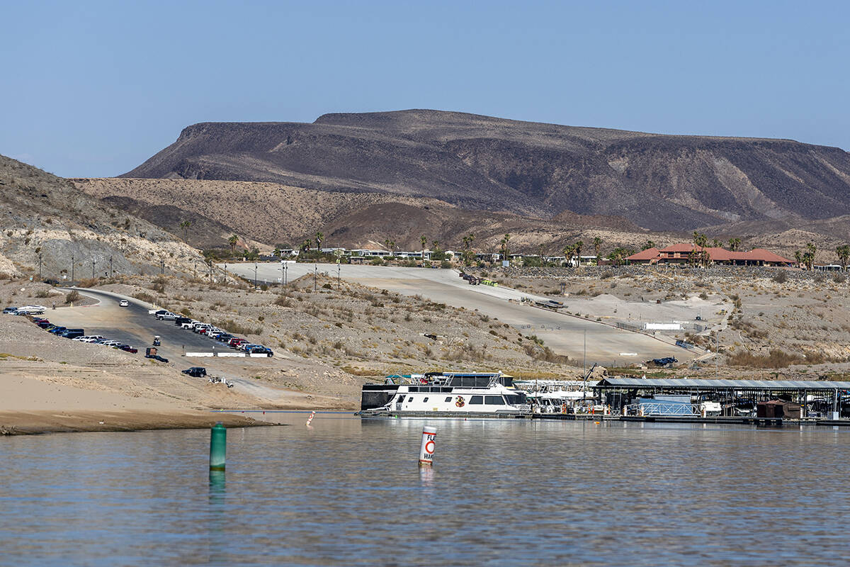 The original extended boat ramp and walkway at Callville Bay is no longer in use with a new lot ...