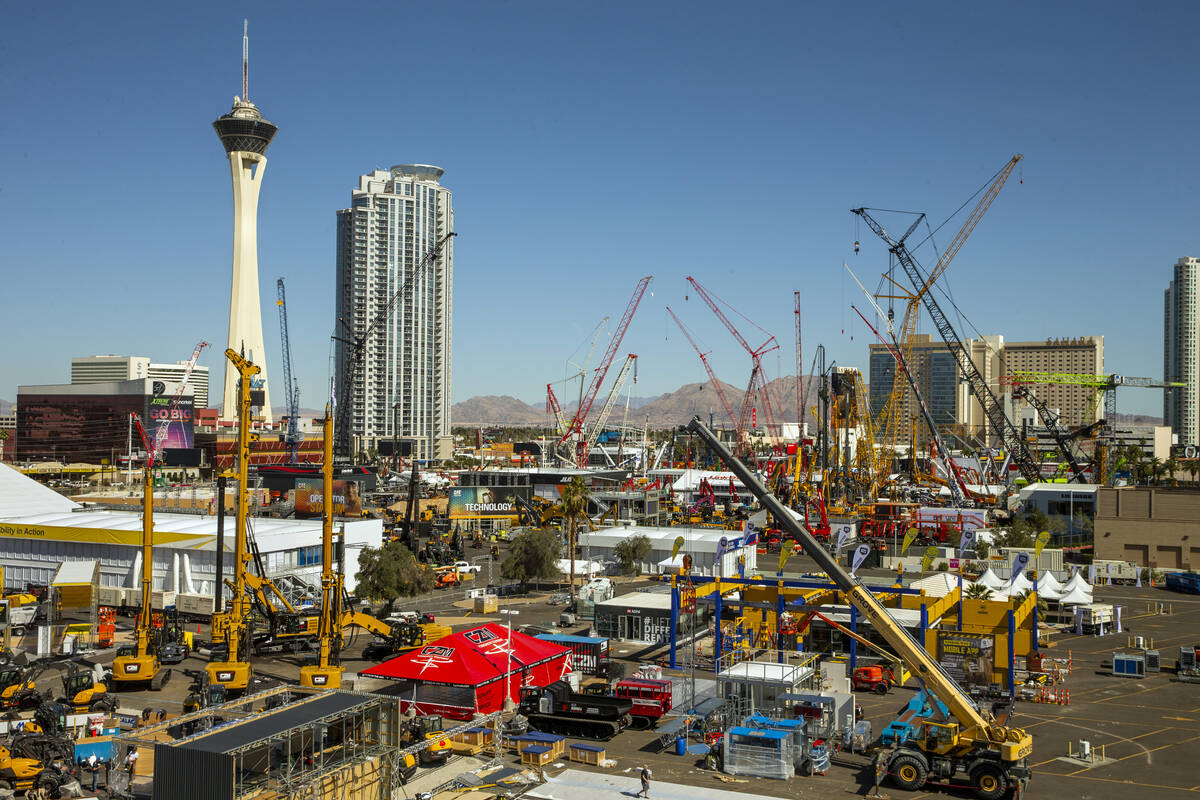 Numerous construction cranes are in place for the upcoming CONEXPO-CON/AGG at the Las Vegas Fes ...