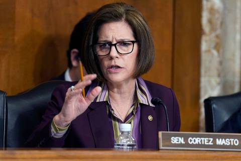 FILE - Sen. Catherine Cortez Masto, D-Nev., speaks during a Senate Energy and Natural Resources ...
