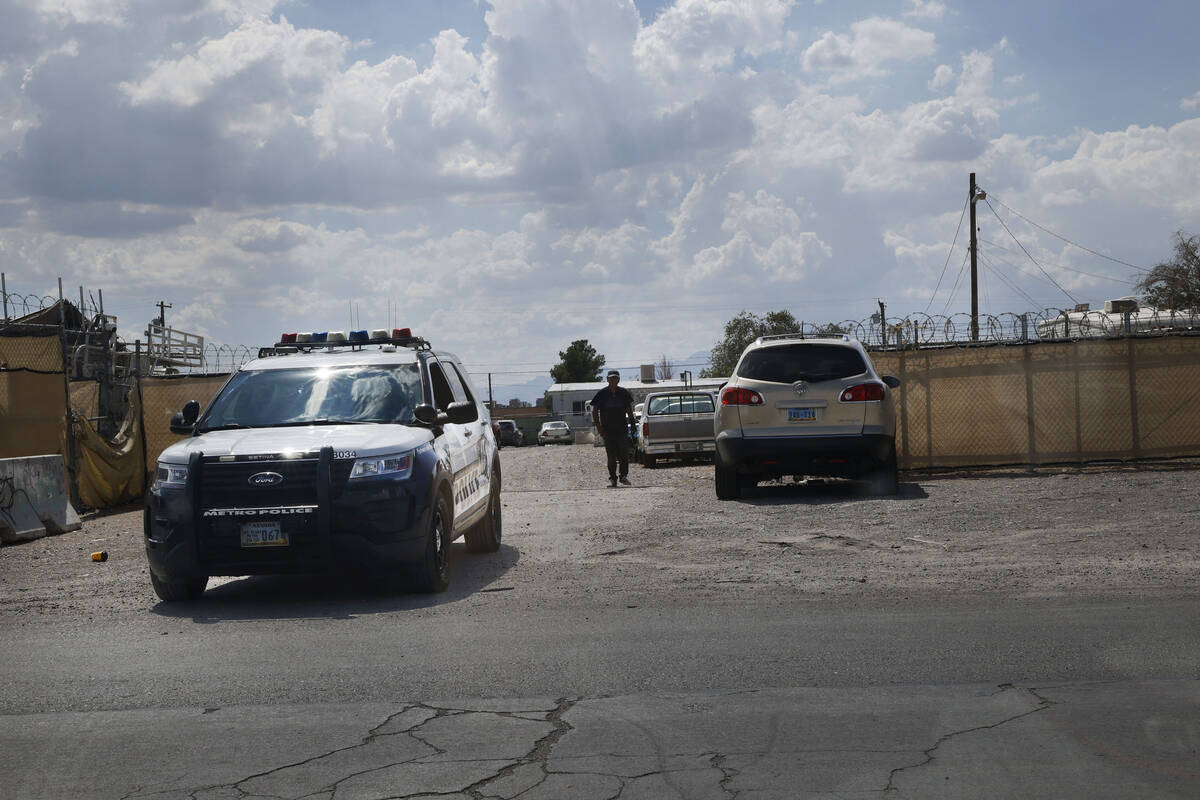 A Las Vegas police car leaves the 3000 block of Betty Lane, Tuesday, Aug. 2, 2022, in Las Vegas ...