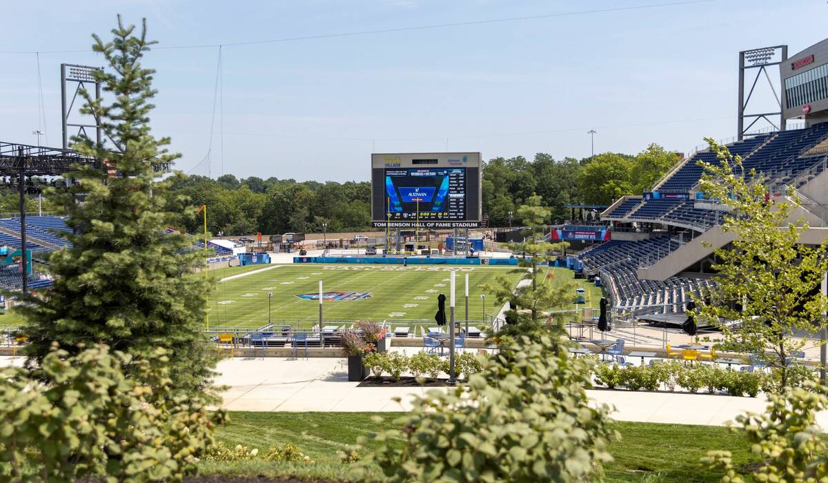 A look at the field at the Tom Benson Hall of Fame Stadium as seen on Wednesday, Aug. 3, 2022, ...