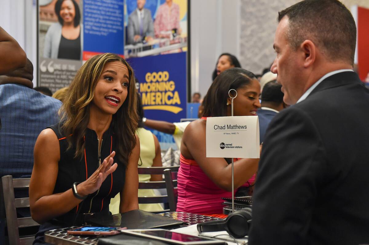 Sponsor and vendor booths in the Career Fair and Exhibition Hall during the 2019 National Assoc ...