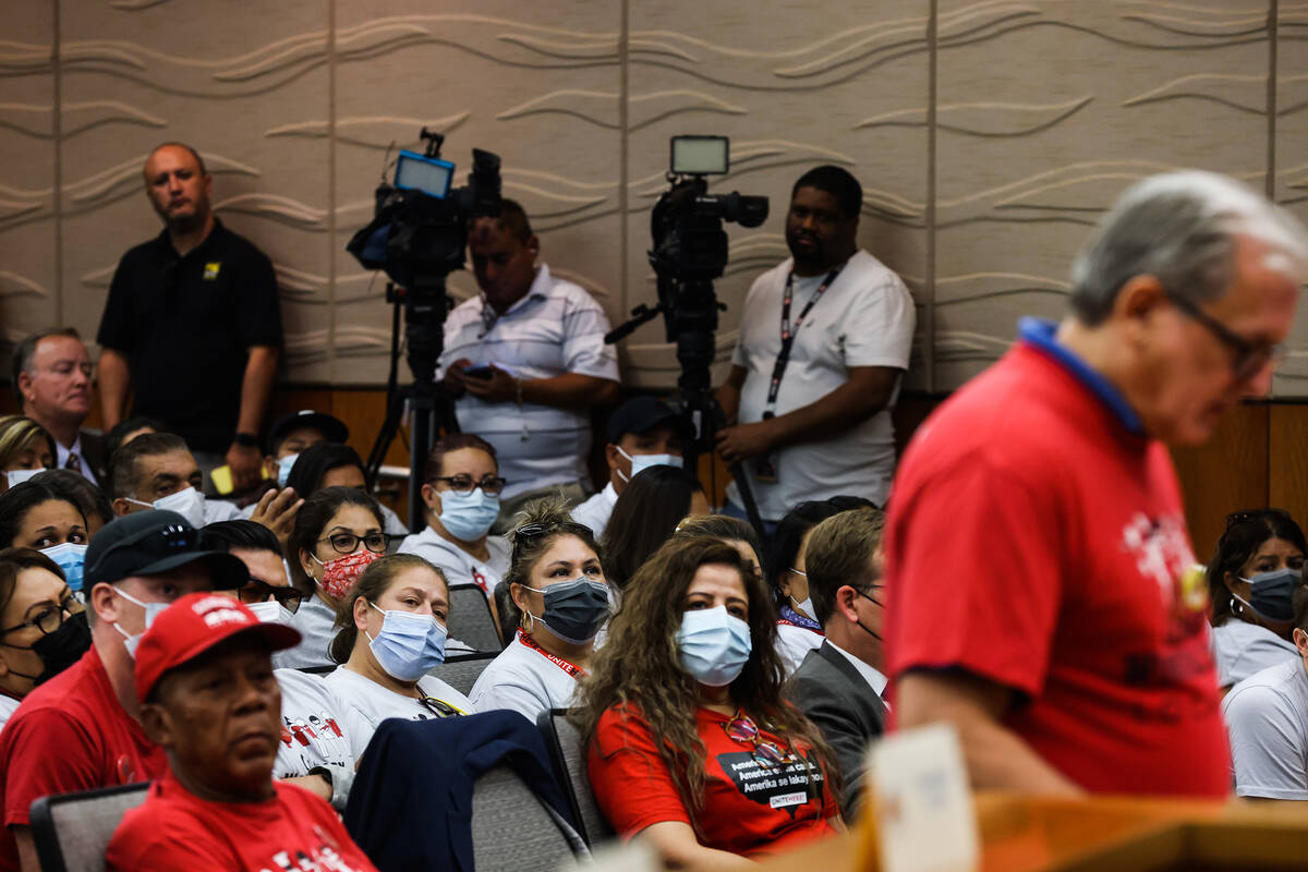 Ted Pappageorge, secretary-treasurer for the Culinary Union, addresses the city council as Culi ...