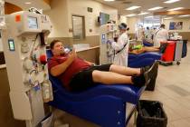 Mark Conoly of Las Vegas donates his plasma at the Grifols Biomat USA Plasma Center on Tropican ...