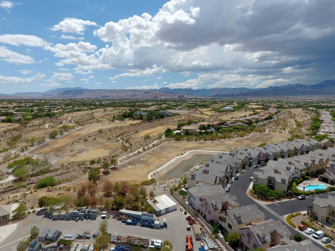 An aerial view of the Badlands golf course in the Queensridge housing development on Thursday, ...
