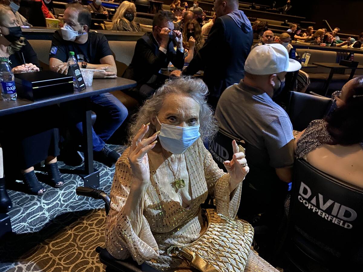 Magician Gloria Dea, 99, is shown at David Copperfield show at MGM Grand on Oct. 4, 2021. Dea w ...