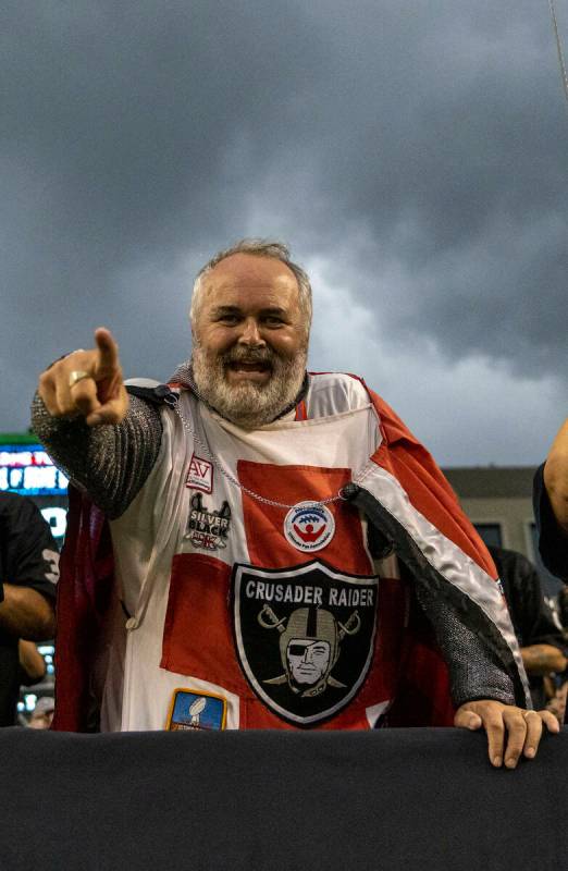 Raiders fan Keith Smith, who traveled from London, England to watch the the NFL Hall of Fame ga ...