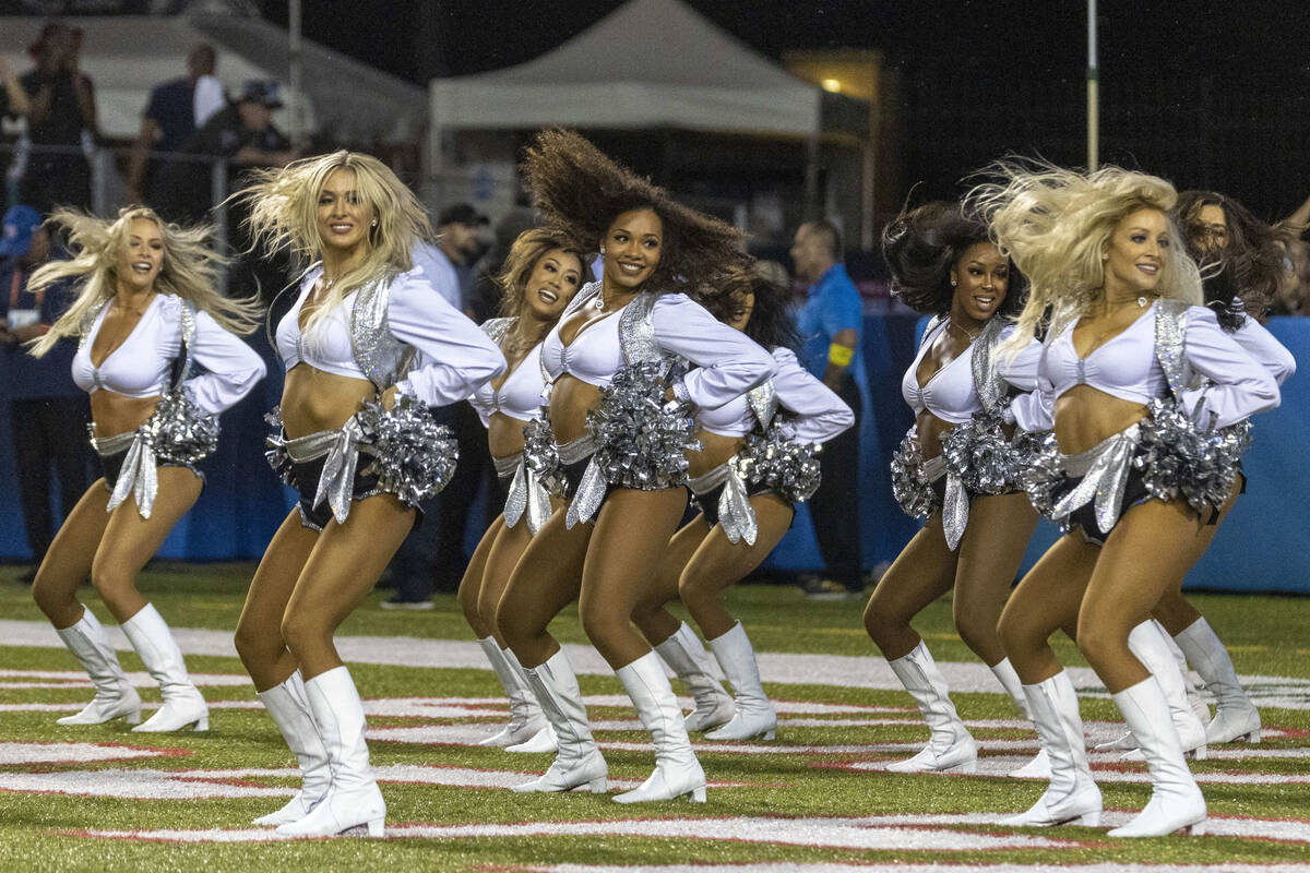 The Raiderettes perform during the first half of the NFL Hall of Fame game between the Raiders ...