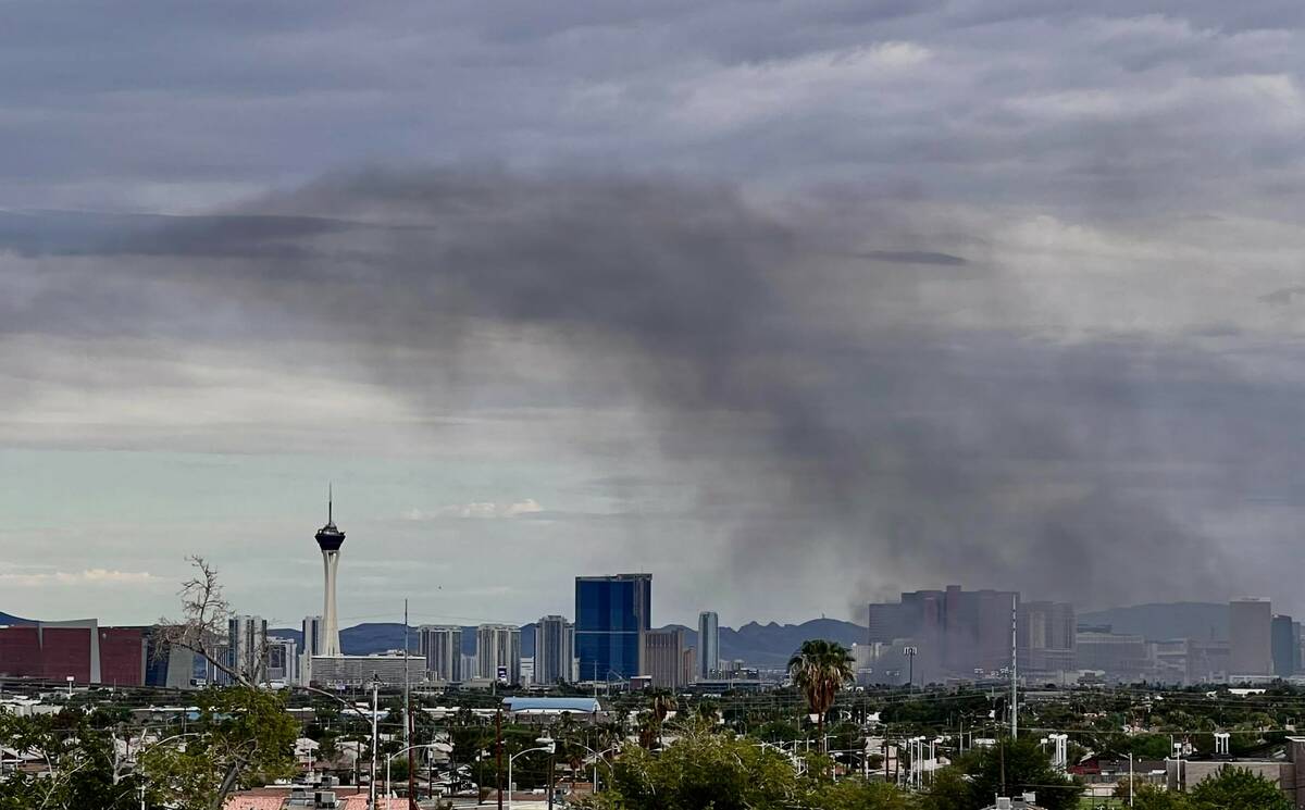 A fire burns at 2330 Industrial Road in Las Vegas on Thursday, Aug. 4, 2022. (LE Baskow/Las Veg ...