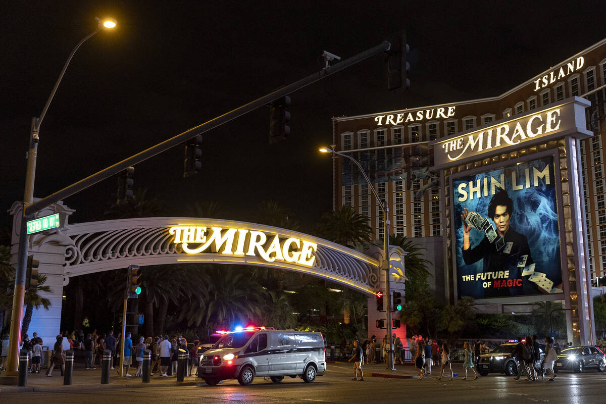 Metropolitan police are stationed outside The Mirage after reports of a lockdown in the hotel-c ...
