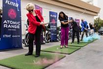 Mayor Carolyn Goodman, left, City Councilwoman Olivia Diaz, Moses Mostaghasi, a developer, and ...