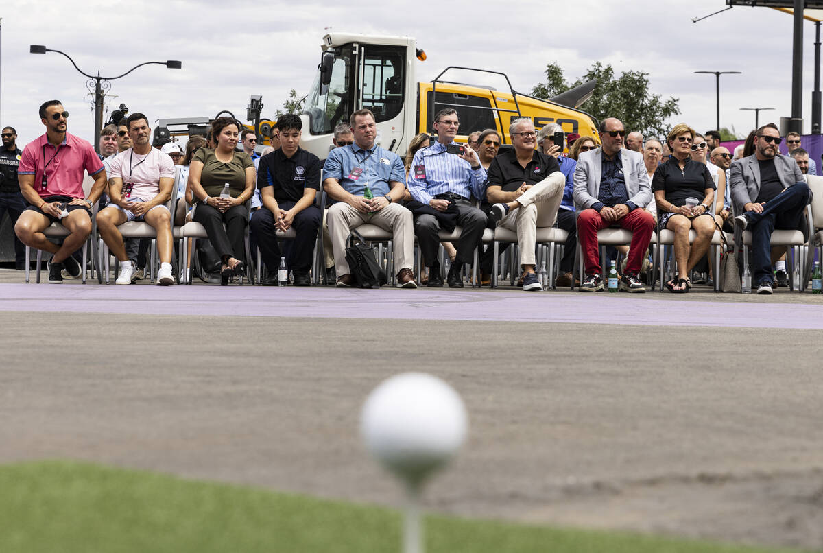 Gusts attend a groundbreaking ceremony for Atomic Range at the Stratosphere hotel-casino on Tue ...