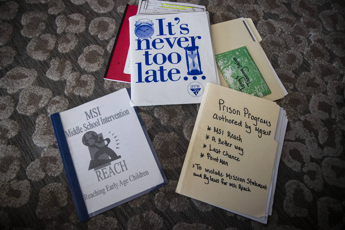Documents displaying prison programs by Michael DiVicino, former inmate and author, on July 27, ...