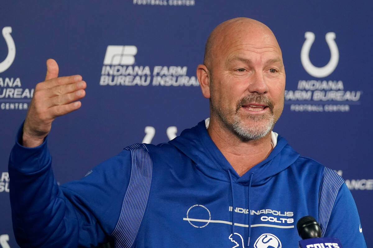 Indianapolis Colts defensive coordinator Gus Bradley speaks during a news conference, Wednesday ...