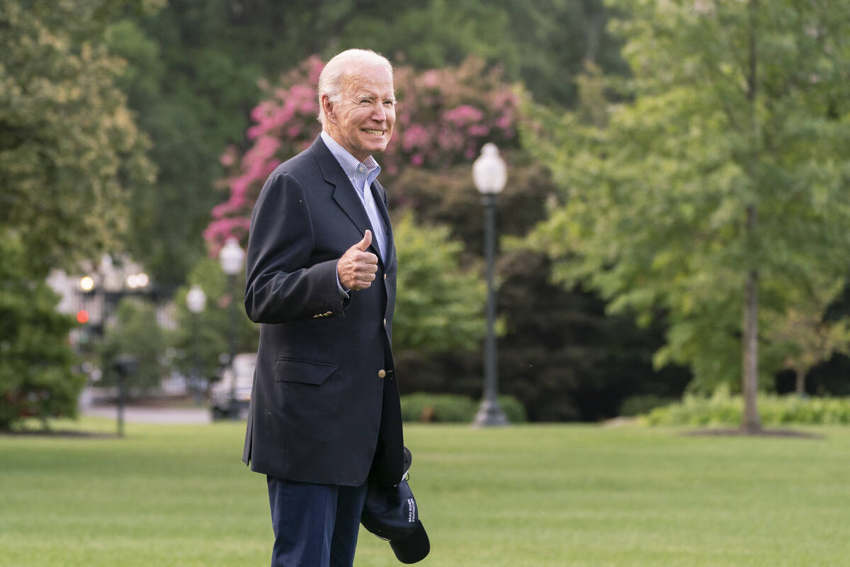 President Joe Biden walks to board Marine One on the South Lawn of the White House in Washingto ...