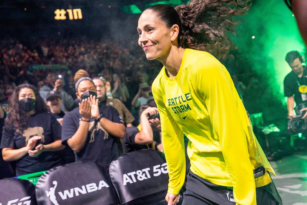 Seattle Storm's Sue Bird takes the floor for her regular season home finale prior to a WNBA bas ...